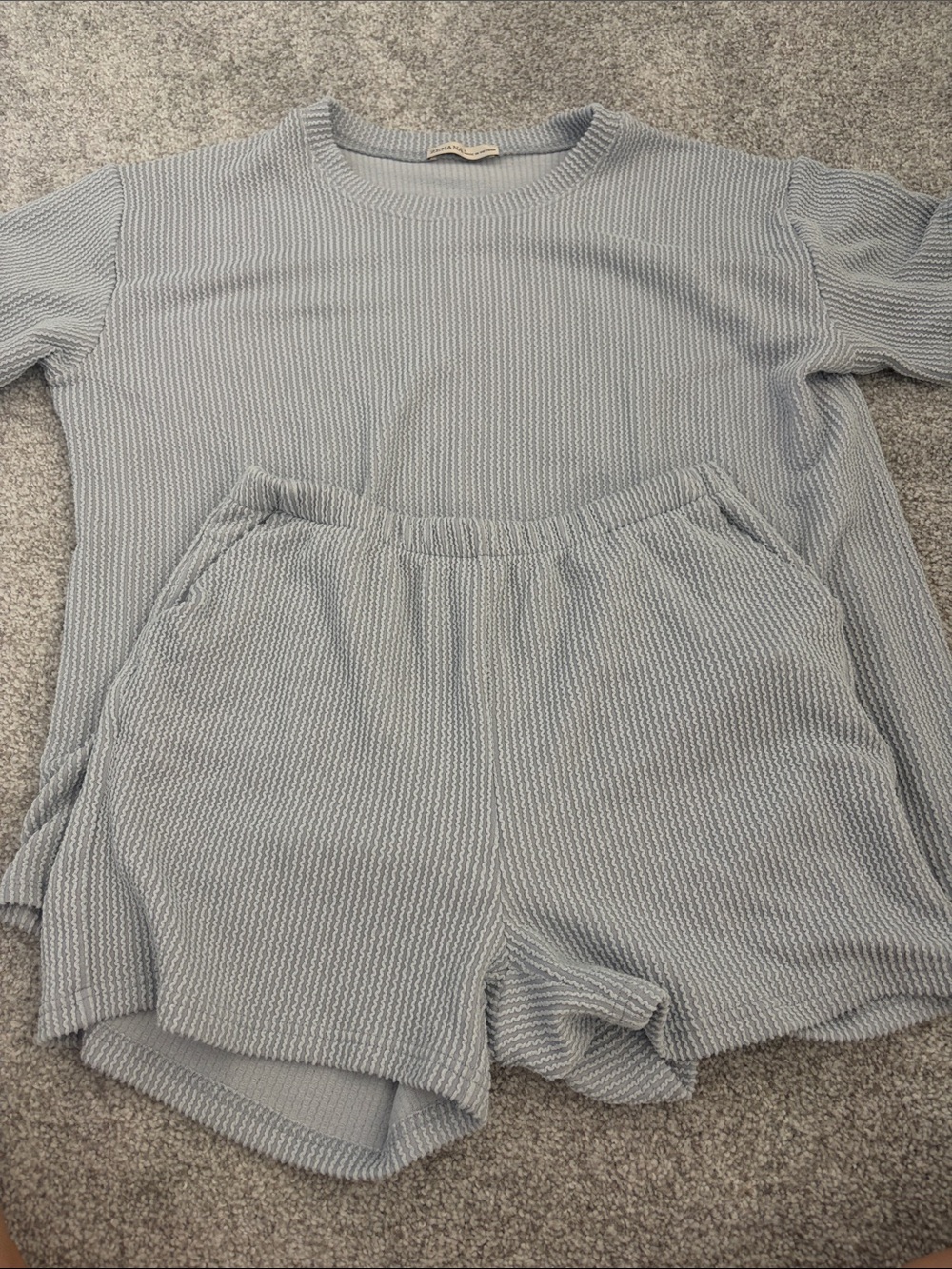 Zenana Outfitters Light Blue Waffle Knit Lounge Top & Shorts Set Small